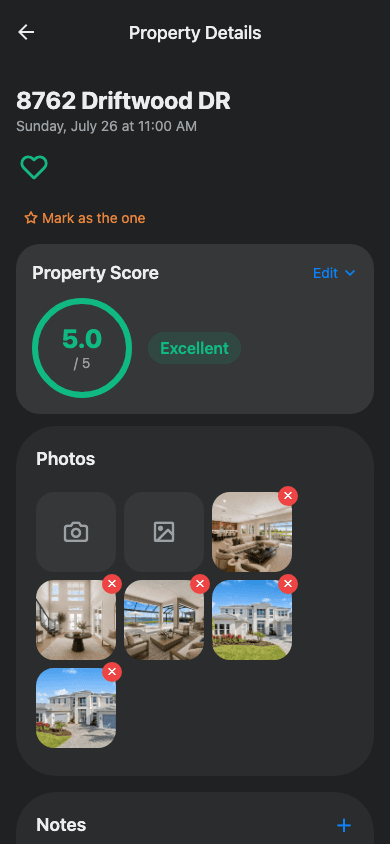 Score a property and attach photos