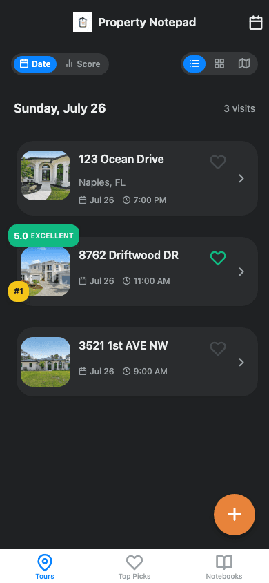 Browse your tour list of properties